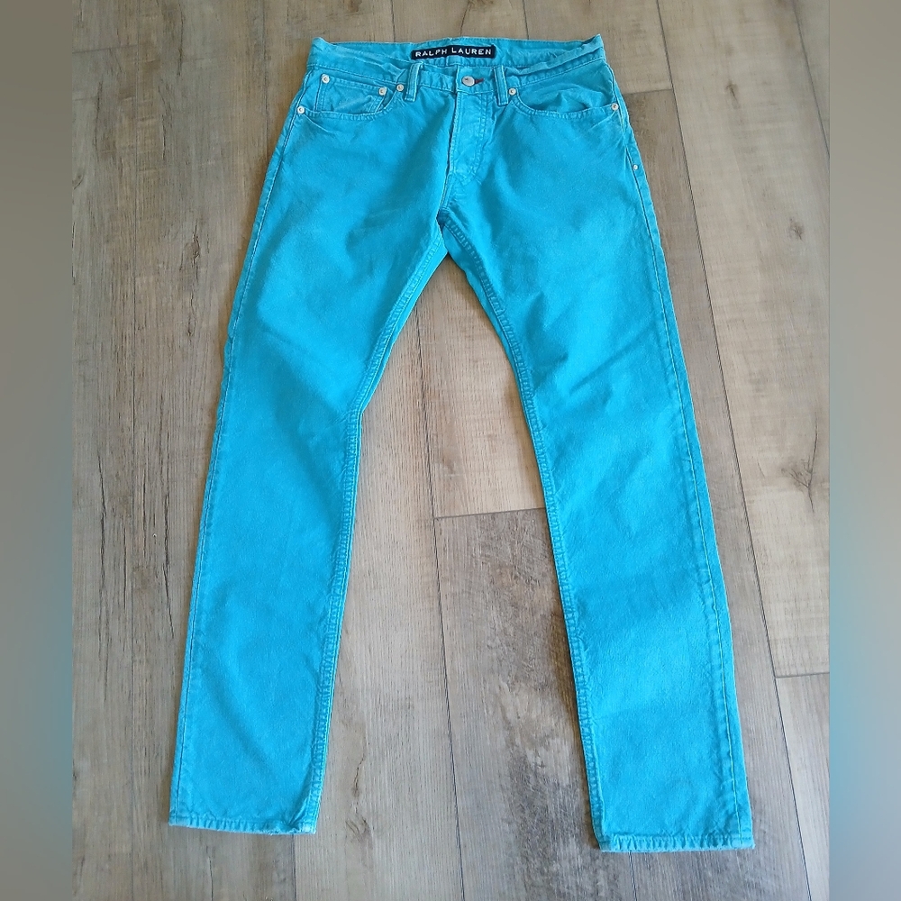 Ralph Lauren Black Label Slim Turquoise denim distressed jeans. Size 30x30